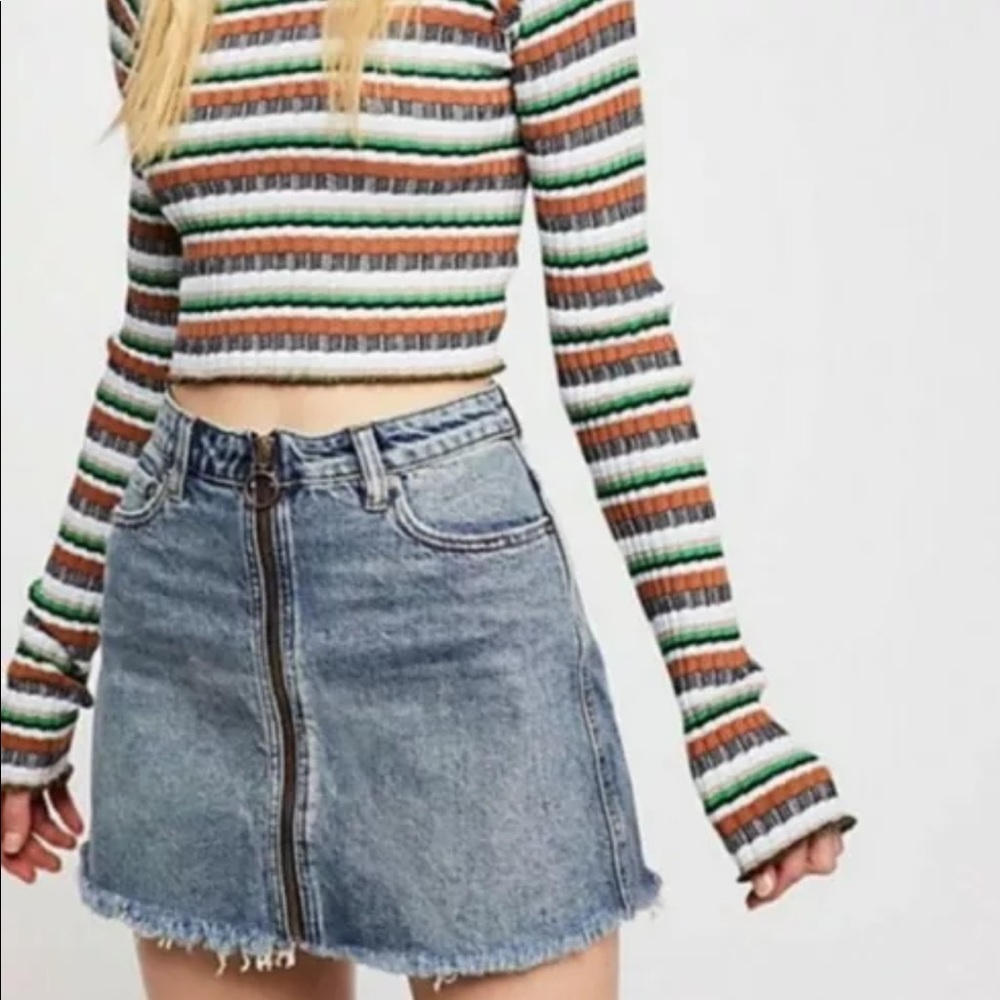 We The Free People Zip It Up Denim Skirt Copper Blue Size 26
